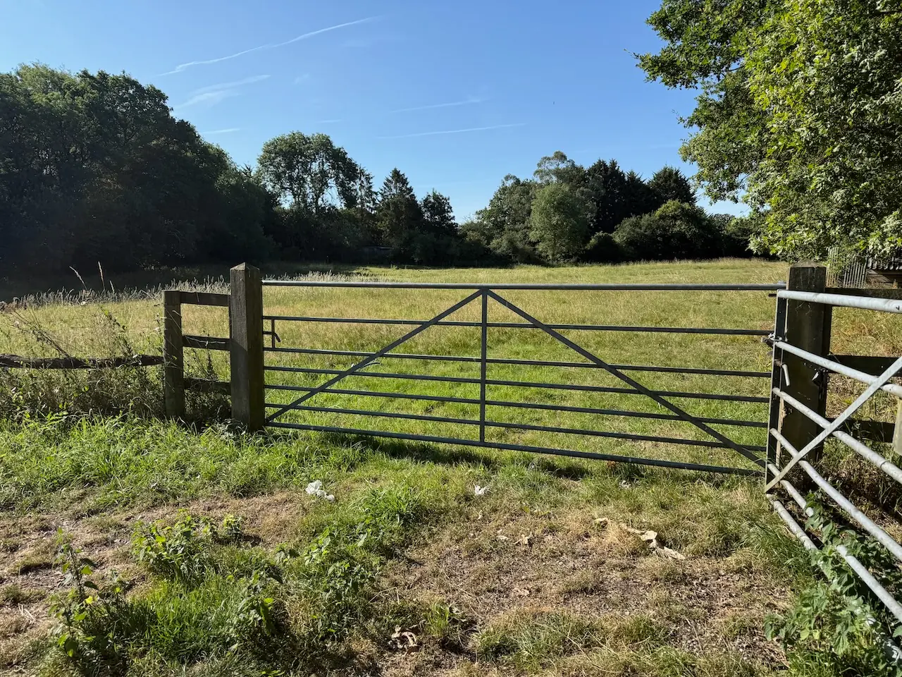 A field gate onto the meadow near the entrance.