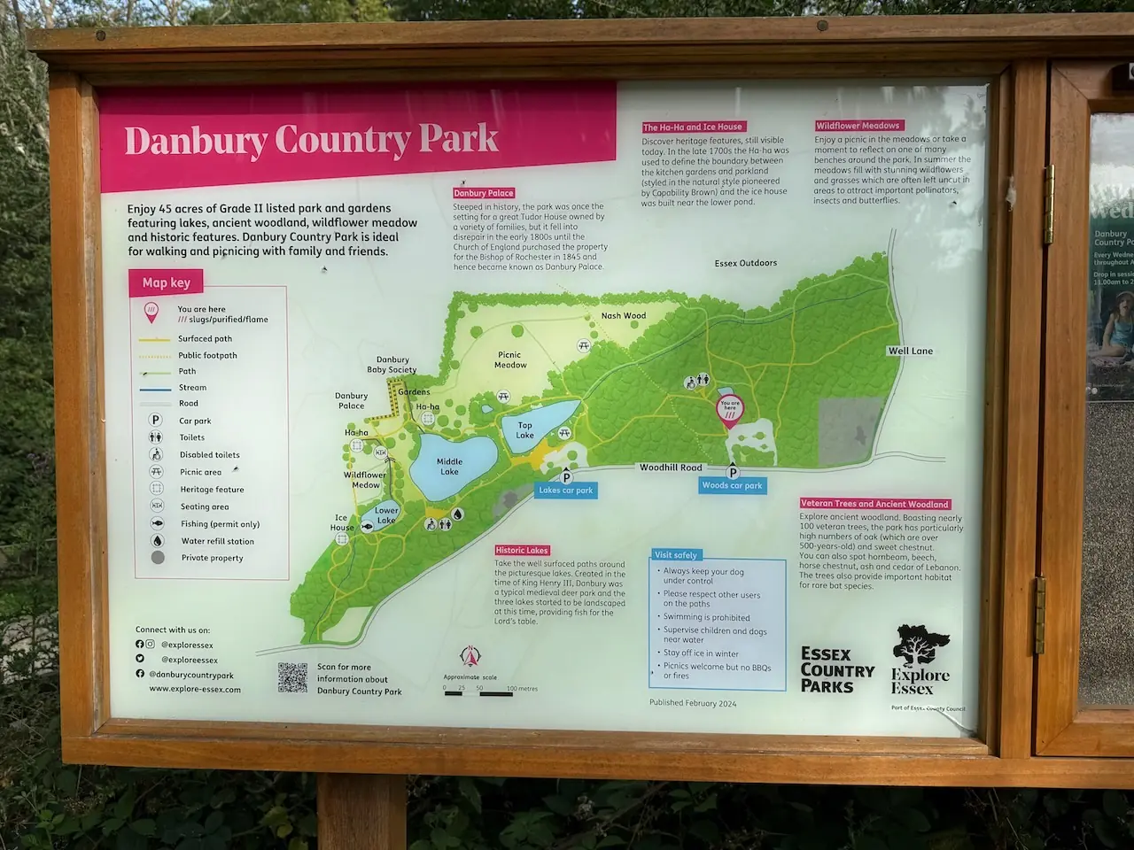The Essex Country Parks map board near the car park.