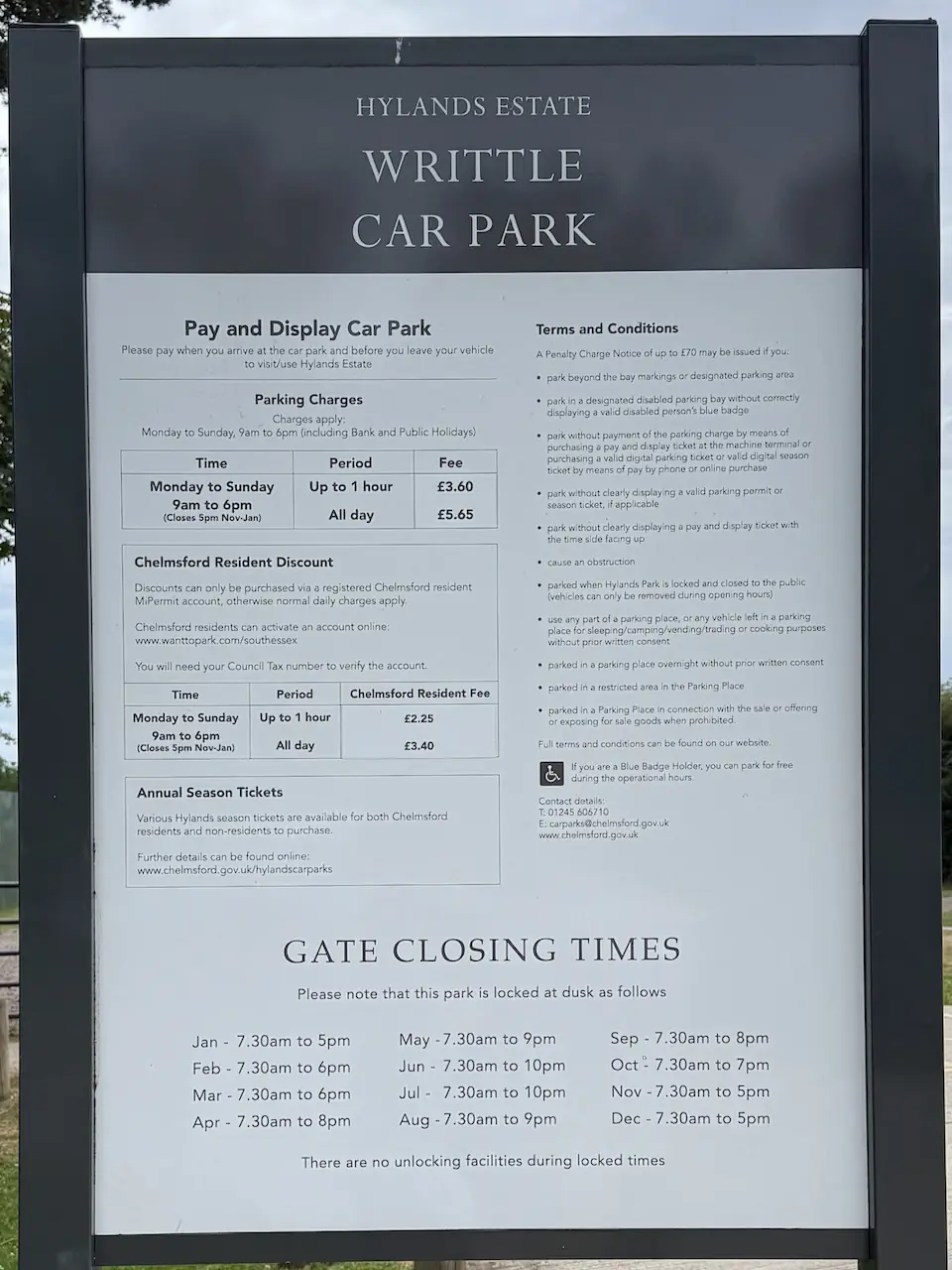 Writtle car park - Visitor information board