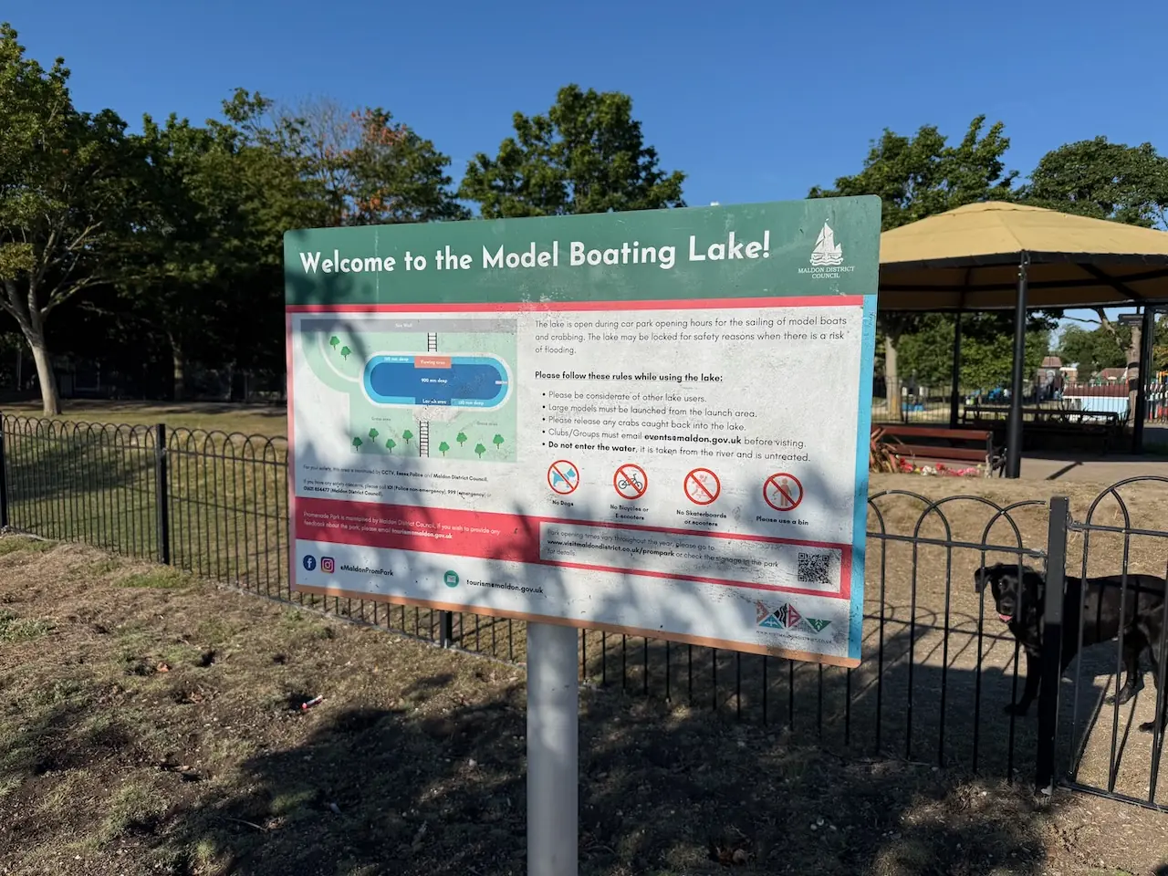 Sign for the model boating lake at Maldon Promenade.